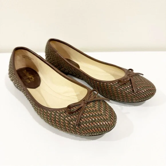 Vintage Coach and Four Classic Bow Woven Brown Loafers Slingback Ballet Flats - Picture 11 of 14